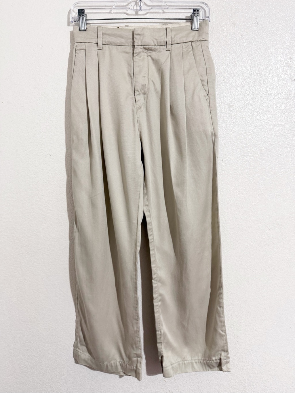 American Eagle Ae77 Premium Pleated High Rise Wide Leg Trouser Pant In Beige
